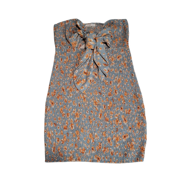 Blush BJ Strapless Mini Smocked Blue Orange Floral Bodycon Dress - Picture 9 of 10